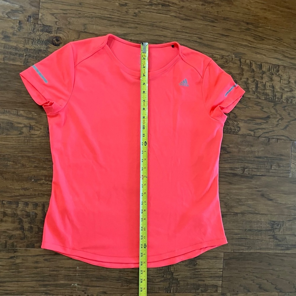 Adidas Womens XL Running Climalite Coral Short Sleeve Shirt Neon Pink/Orange - Picture 7 of 15